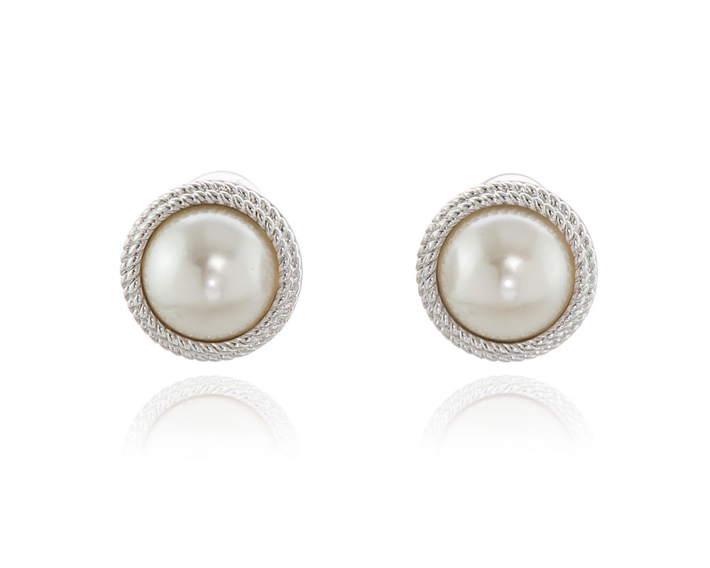 Cachet London Elan Pearl Silver Clip On Earrings