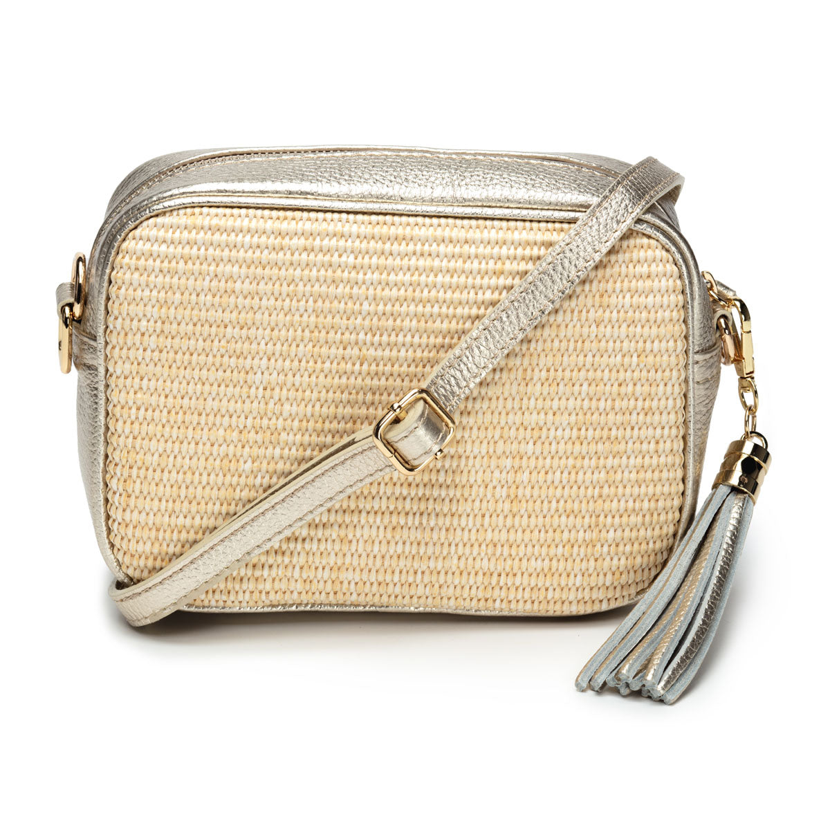 Elie Beaumont Raffia Crossbody Gold