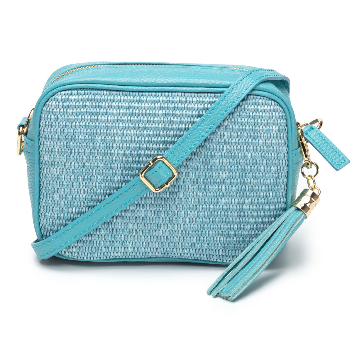 Elie Beaumont Raffia Crossbody Aqua