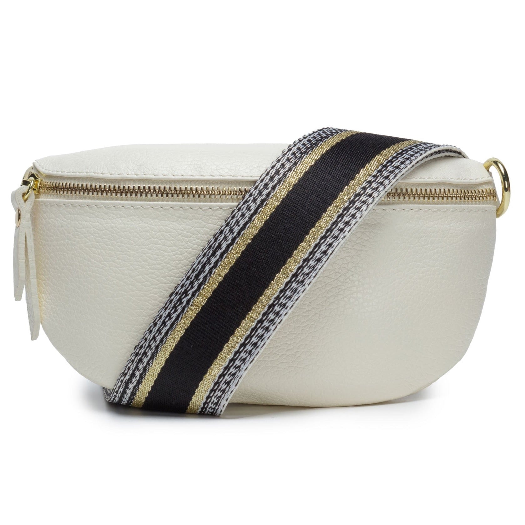 Elie Beaumont Sling Bag - Ivory (Black/Gold Metallic Strap)