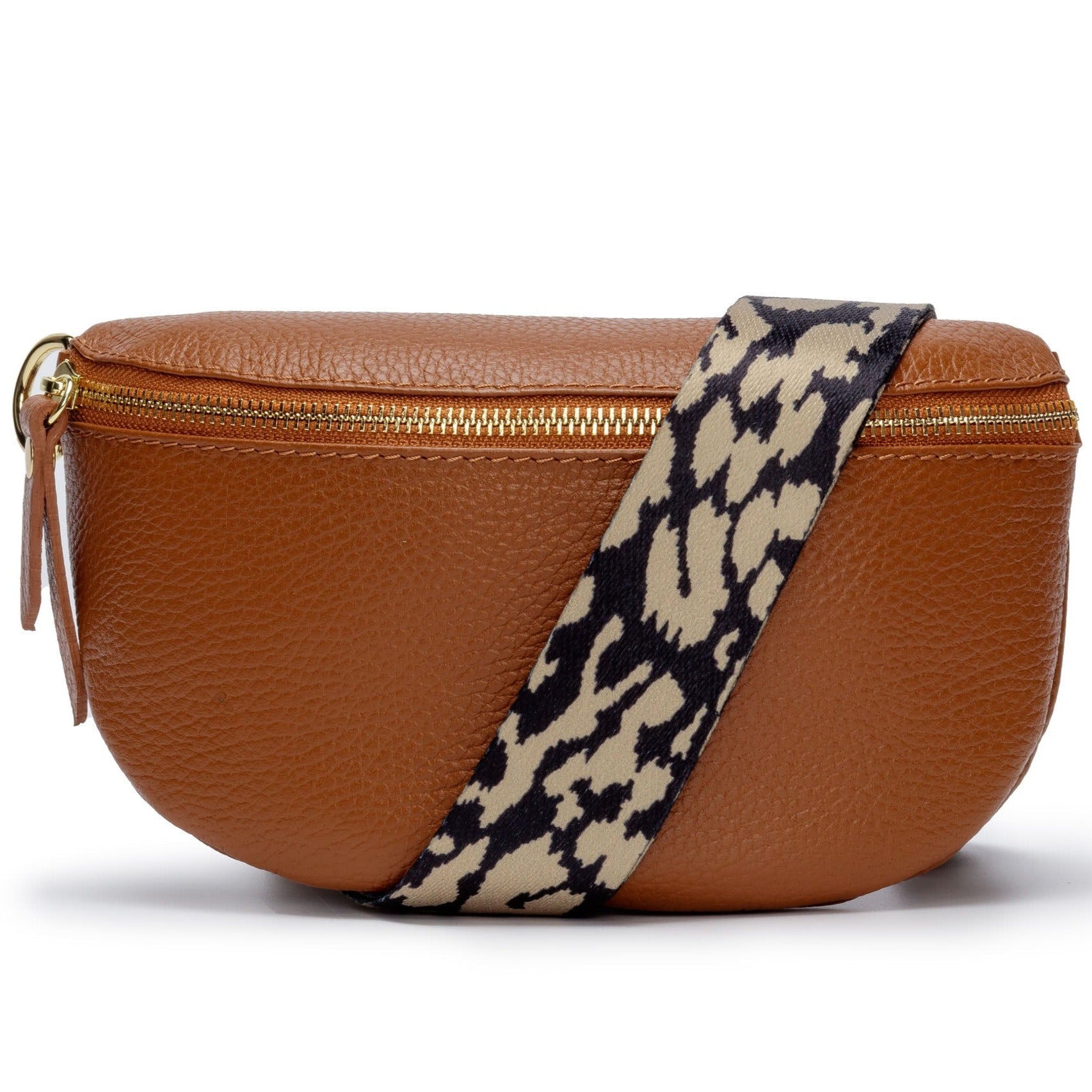 Elie Beaumont Sling Bag - Tan with Leopard Strap