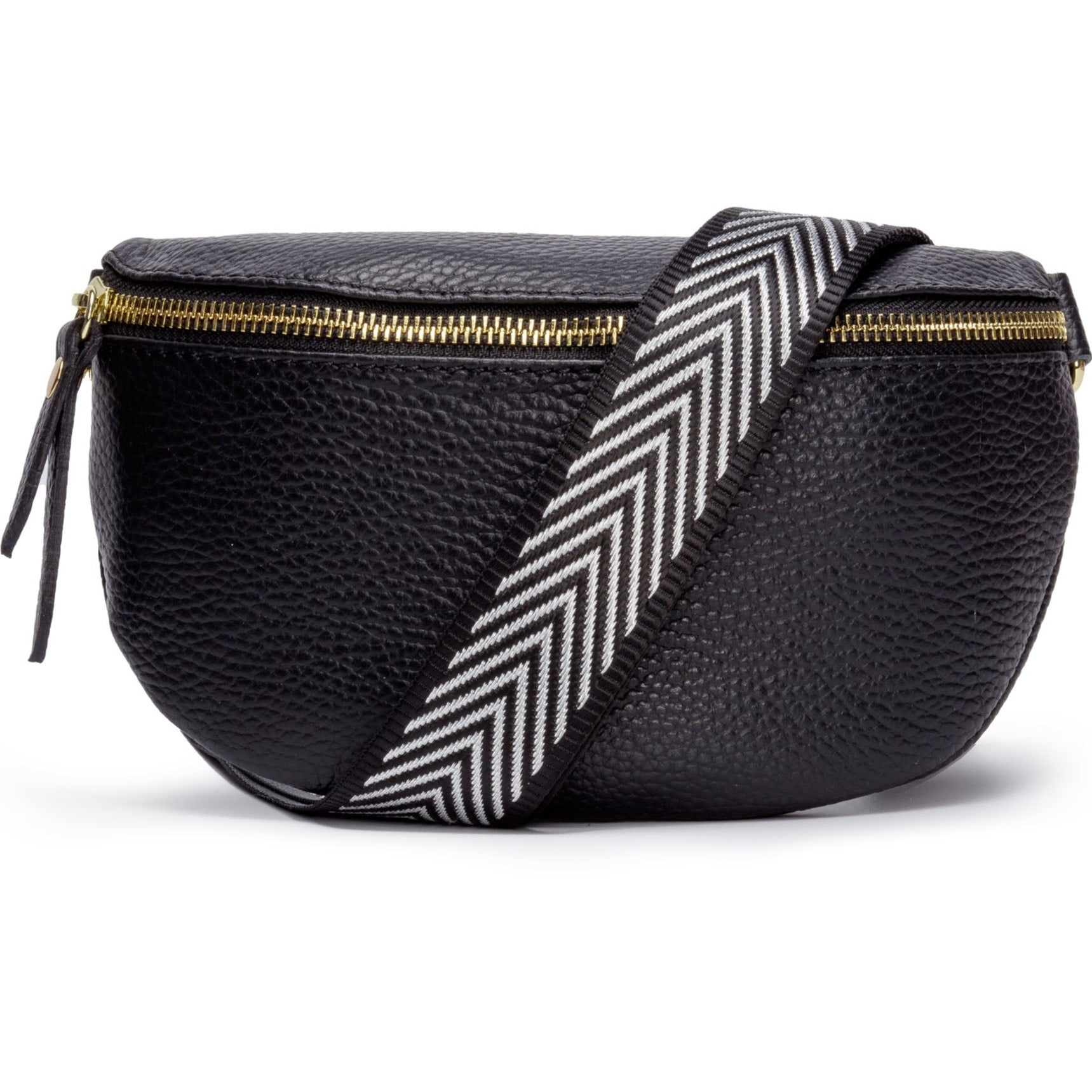 Elie Beaumont Sling Bag - Black with Silver Chevron Strap