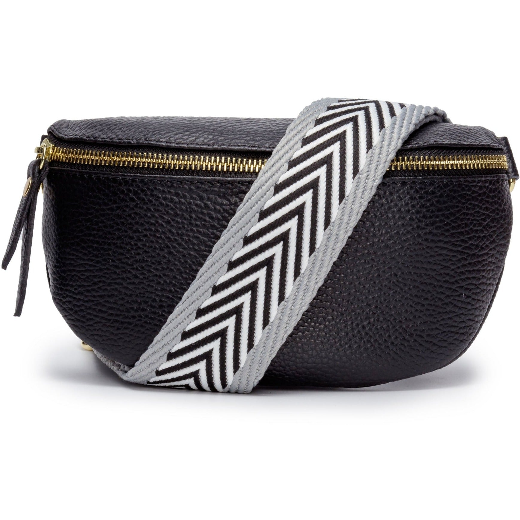 Elie Beaumont Sling Bag - Black with Grey Chevron Strap