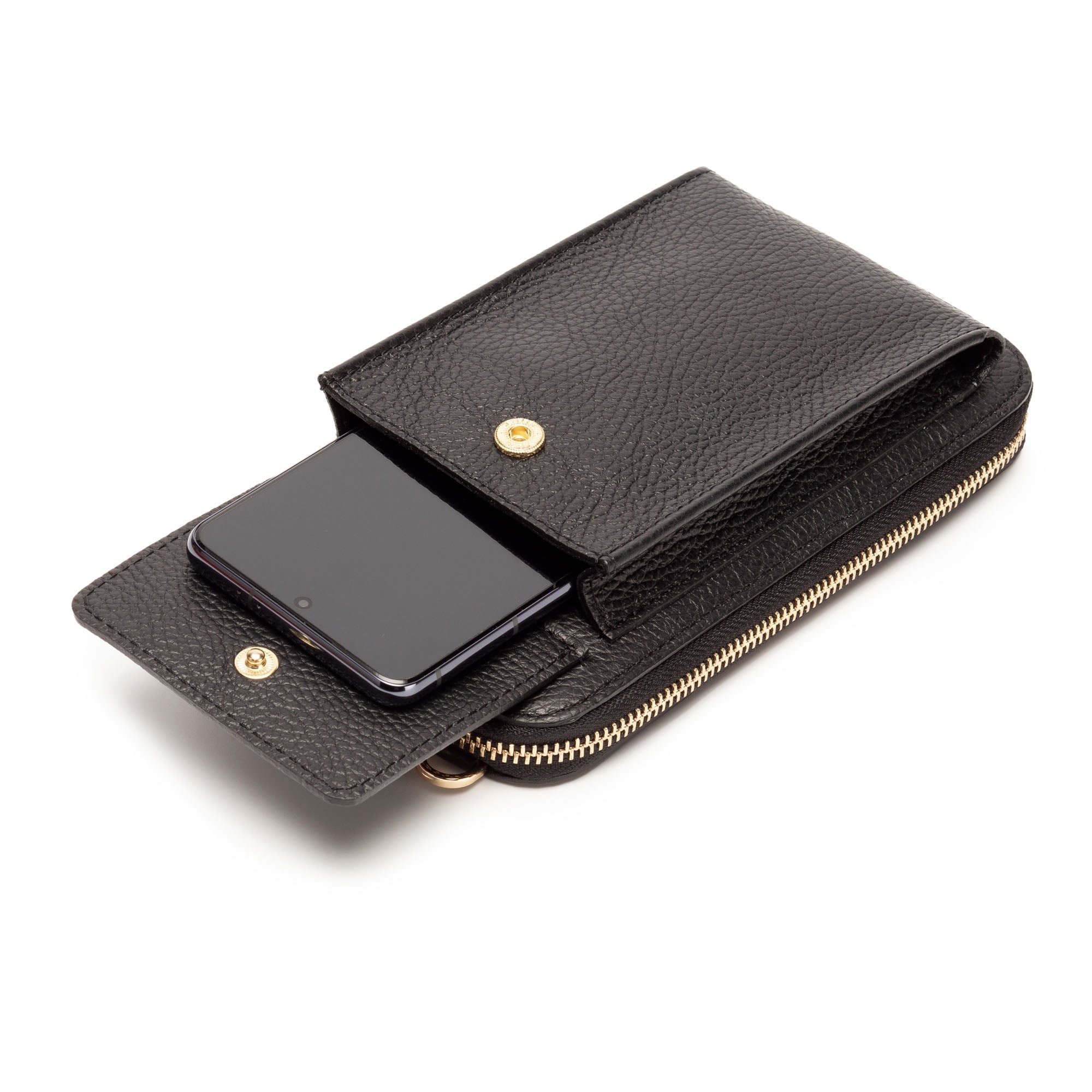 Elie Beaumont Phonebag Black (Gold Chevron strap)