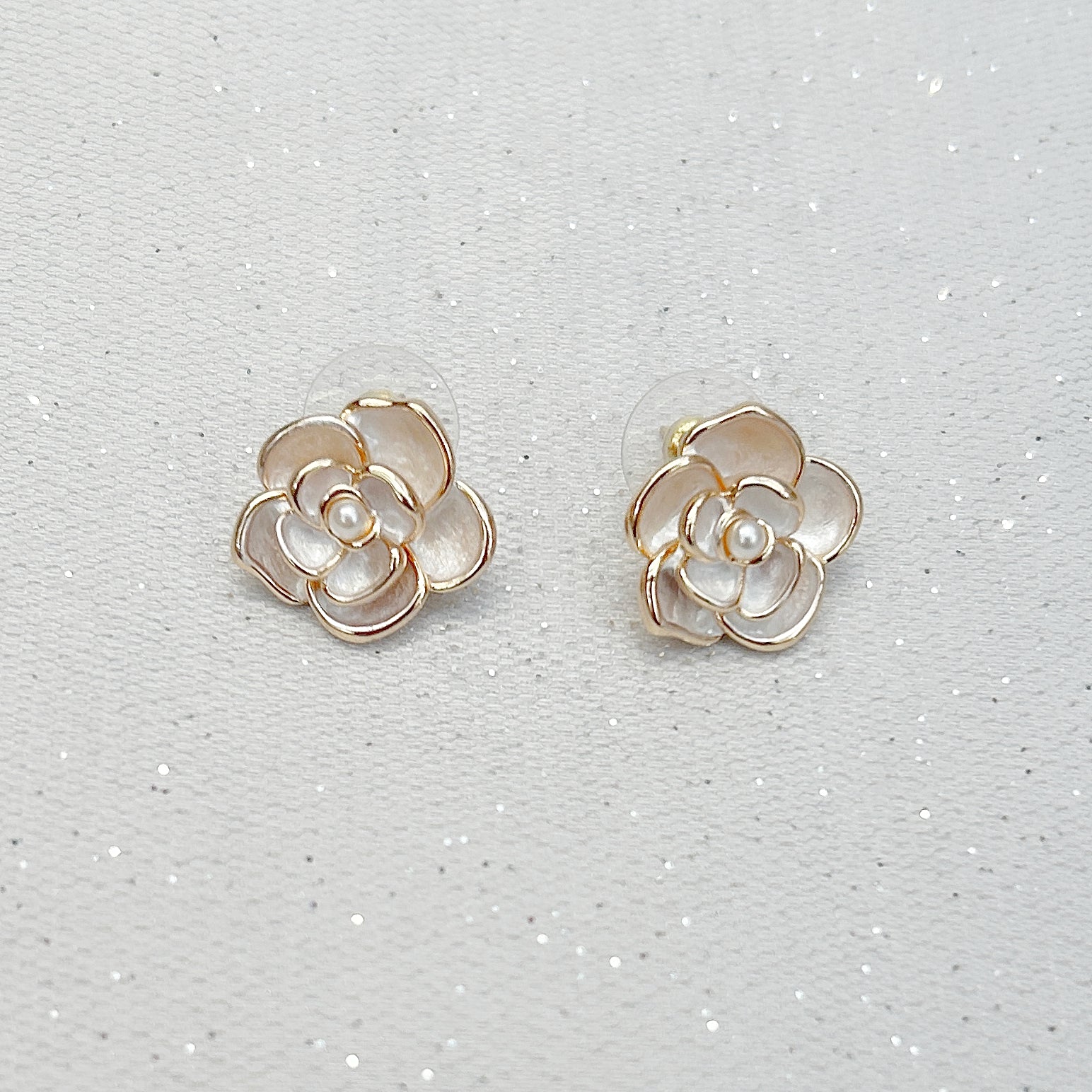 QueenMee Floral Earrings Large Stud Earrings White Gold Earrings