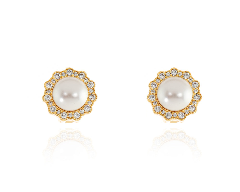 Cachet London Florantine Pearl Gold Clip on Earrings