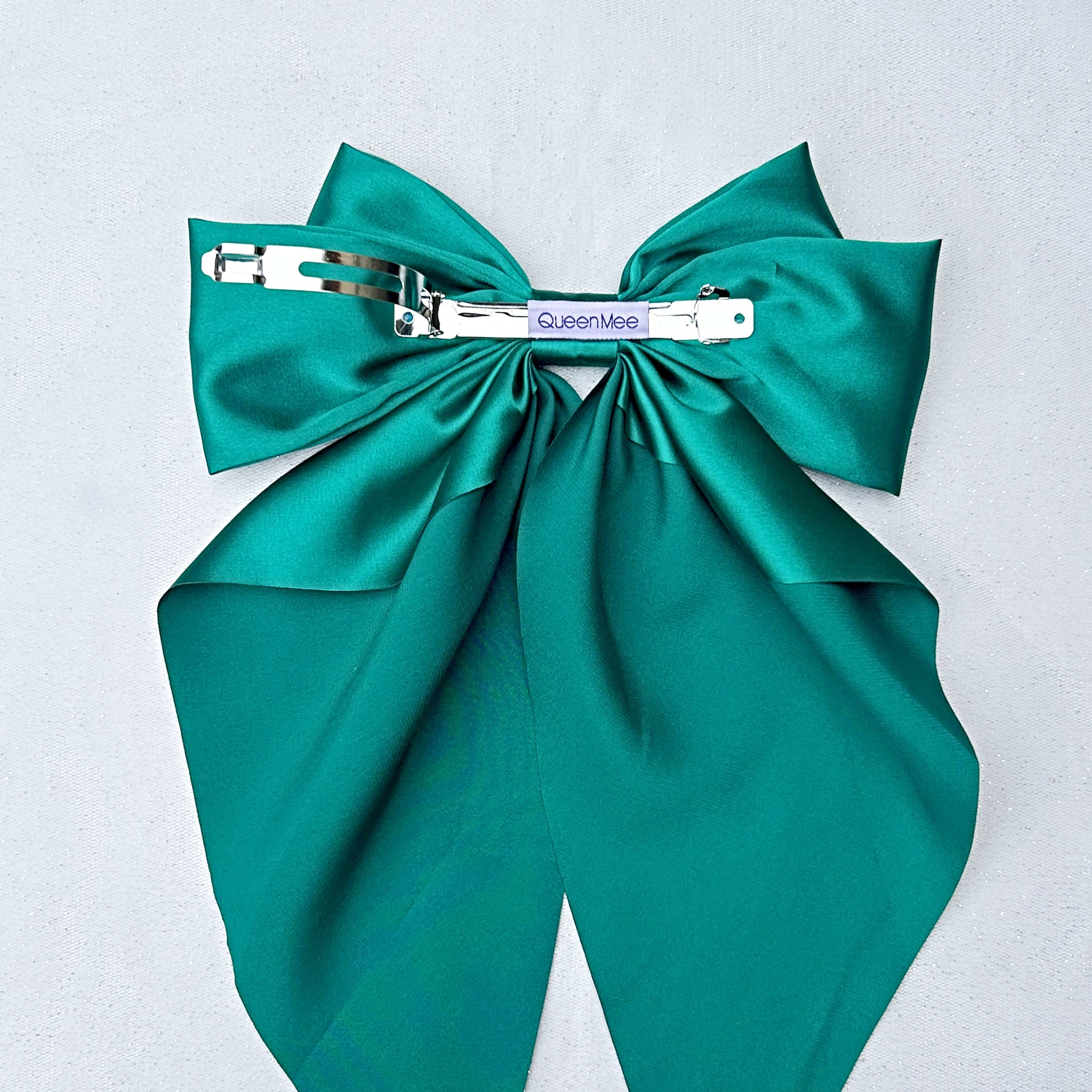 QueenMee Green Satin Hair Bow Green Hair Clip Long Bow