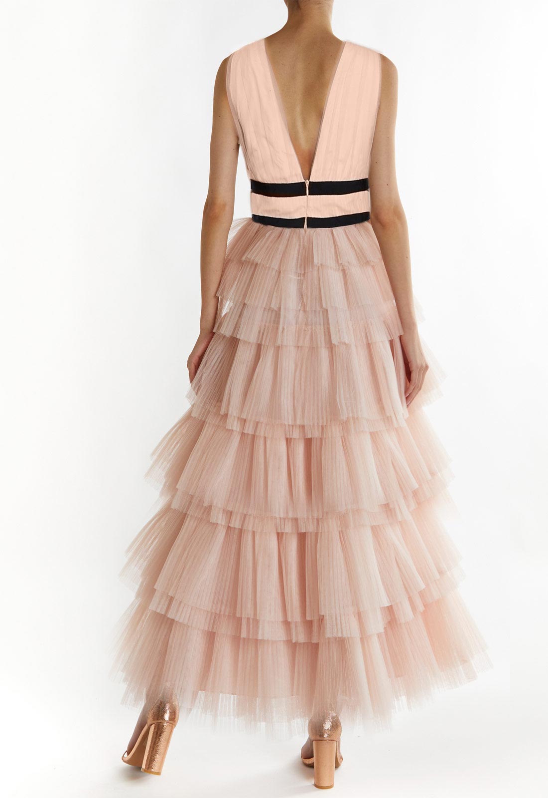 True Decadence Peach Kendall V-Neck Maxi Dress