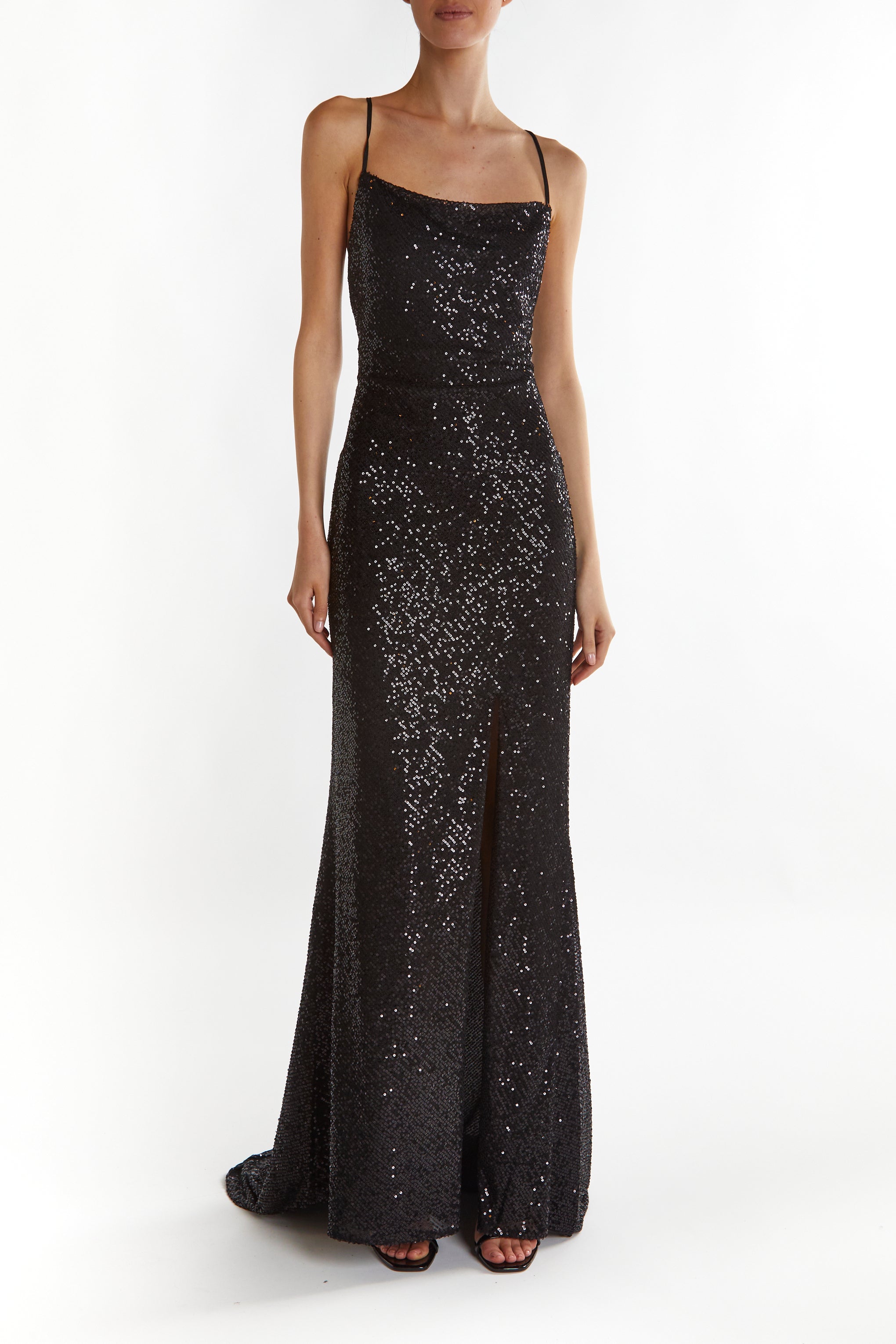 True Decadence Black-Sequin Pippa Cowl-Neck Slip Dress