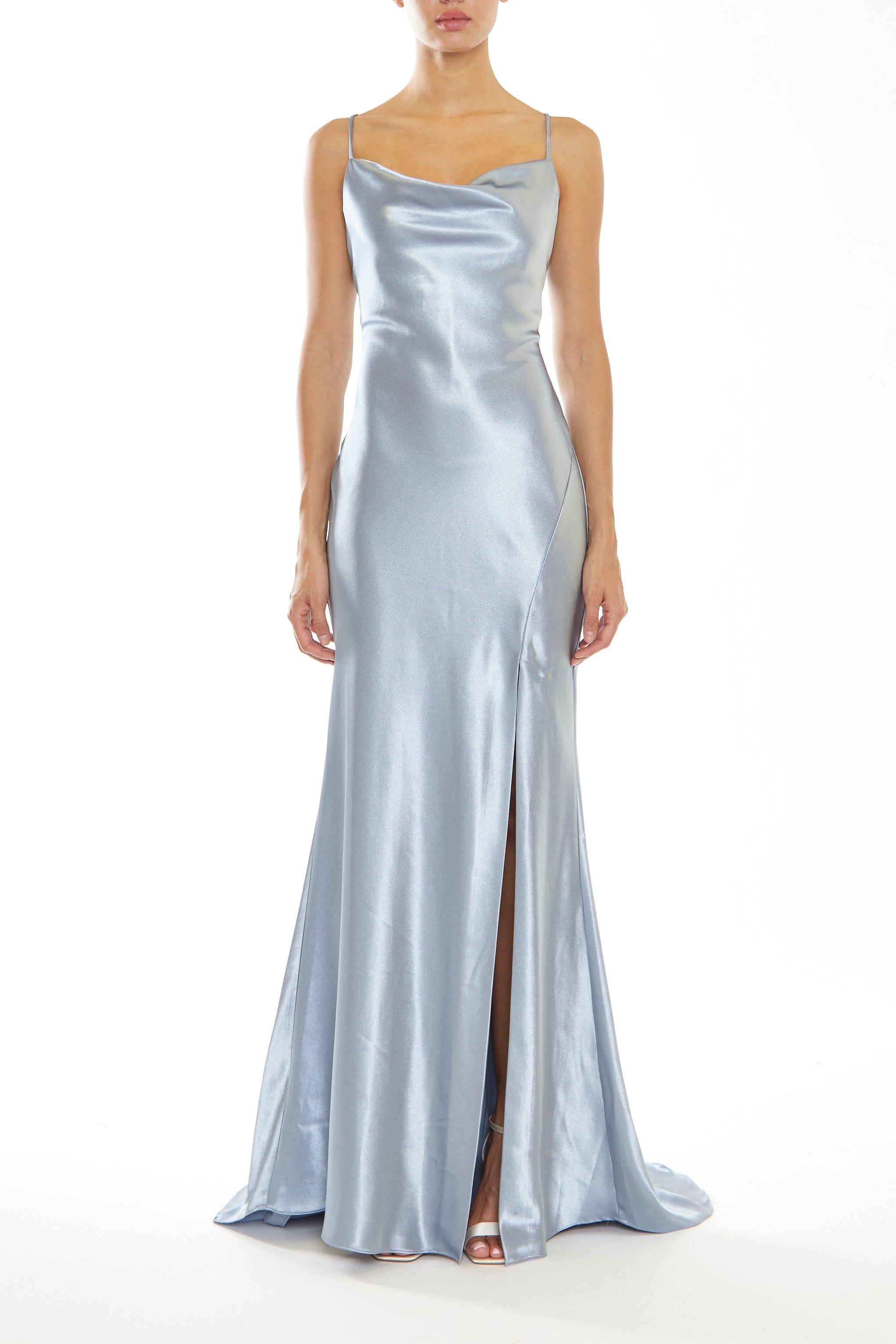 Pippa Steel Blue Bridesmaid Cowl-Neck Slip Dress-image-1