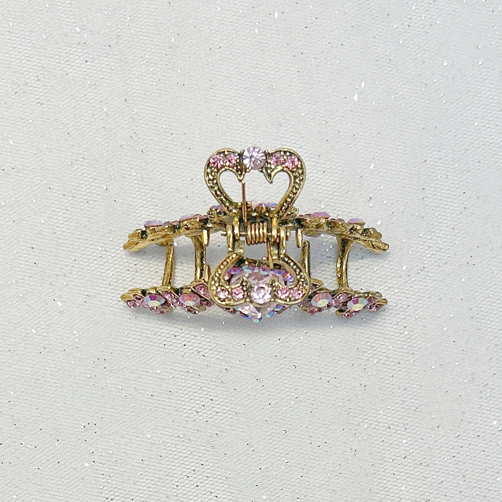 QueenMee Hair Clamp in Pink Hair Claw Clip with Crystal Gold