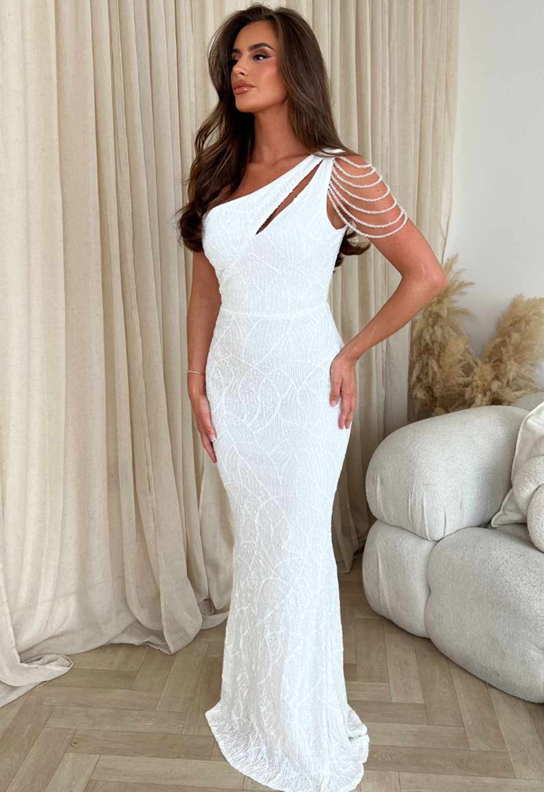 Nazz Collection White Impress Sequin Maxi Dress