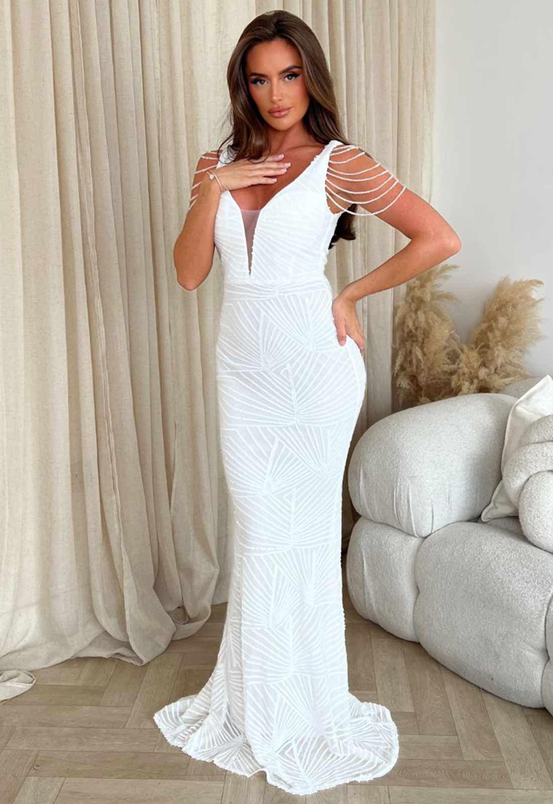 Nazz Collection White Centrepiece Maxi Sequin Dress