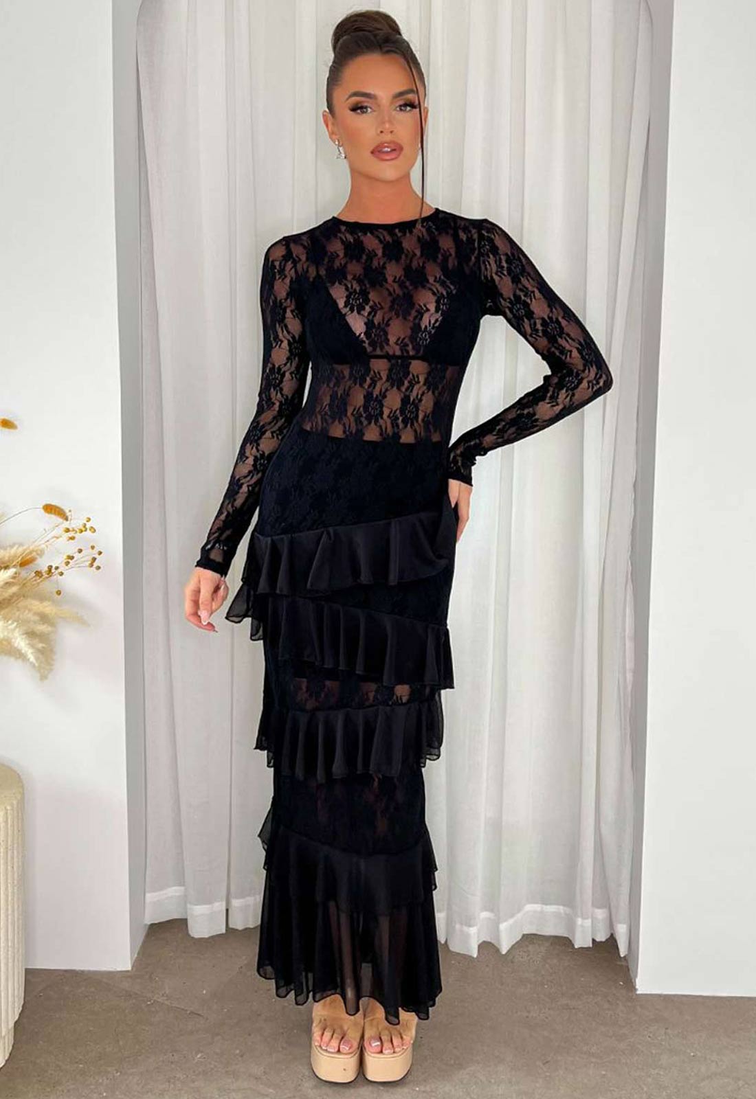 Nazz Collection Black Amora Ruffle Dress