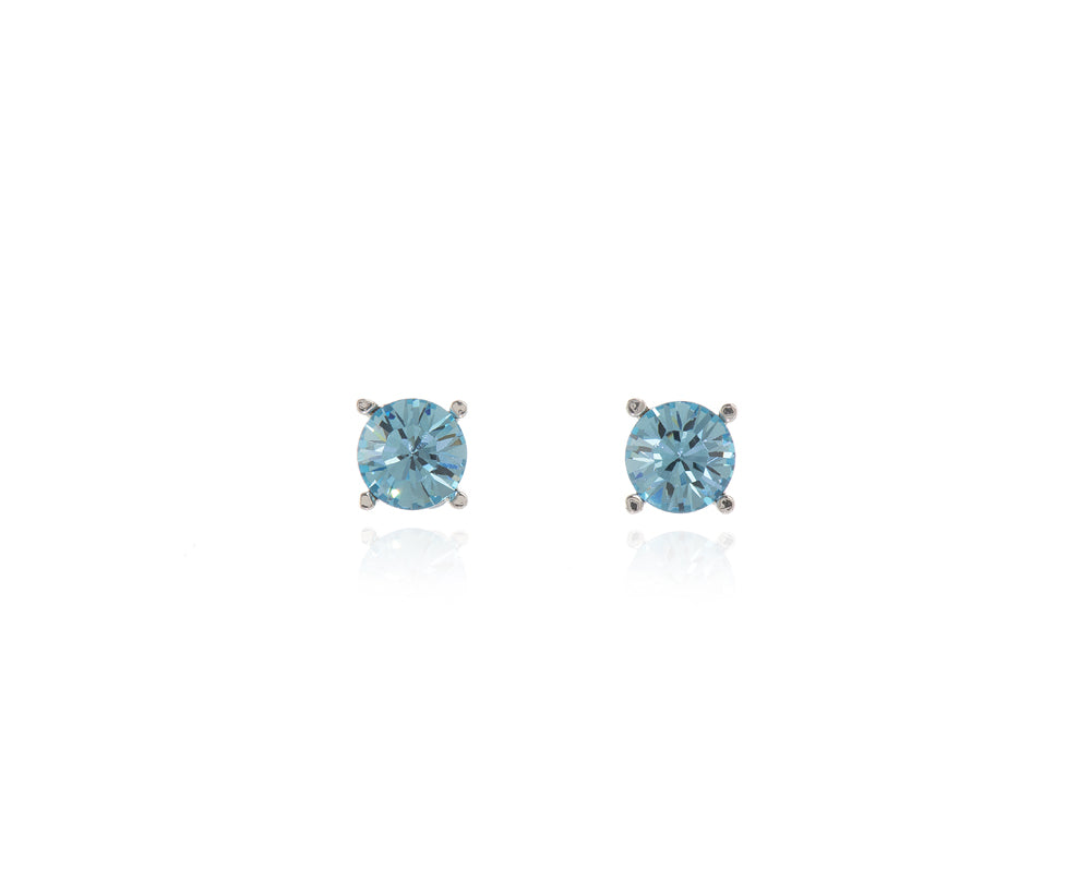 Cachet London Laine 8mm Rhodium Aquamarine Earrings