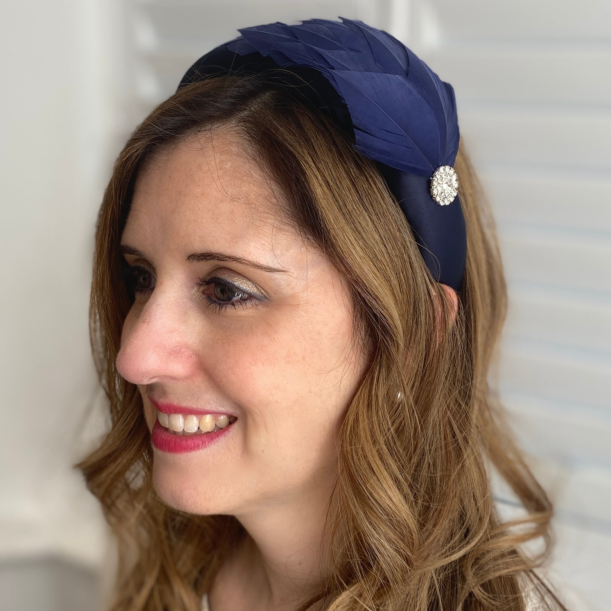 QueenMee Navy Headpiece Races Headband Feather Fascinator Headband