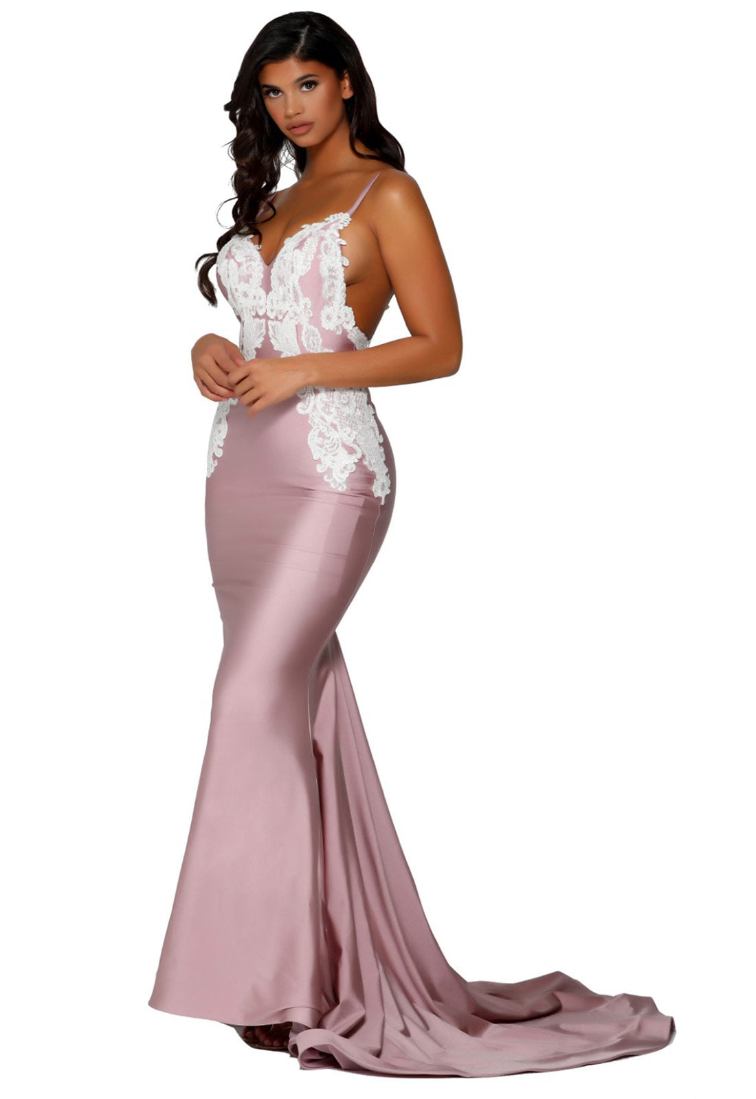 Portia & Scarlett Pink Lace PS6303 Maxi Dress