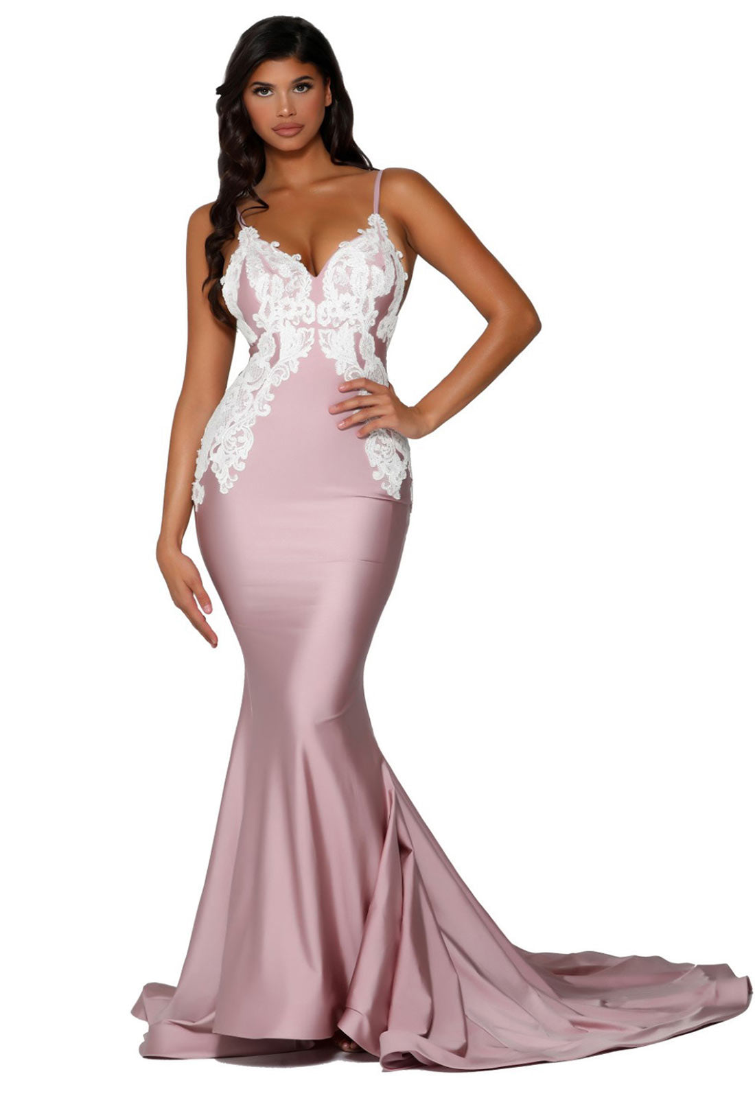 Portia & Scarlett Pink Lace PS6303 Maxi Dress