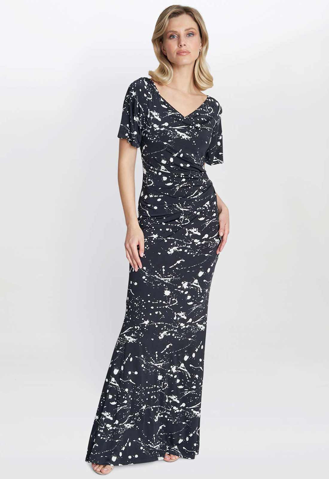 Gina Bacconi Black and White Lacy Jersey Maxi Dress