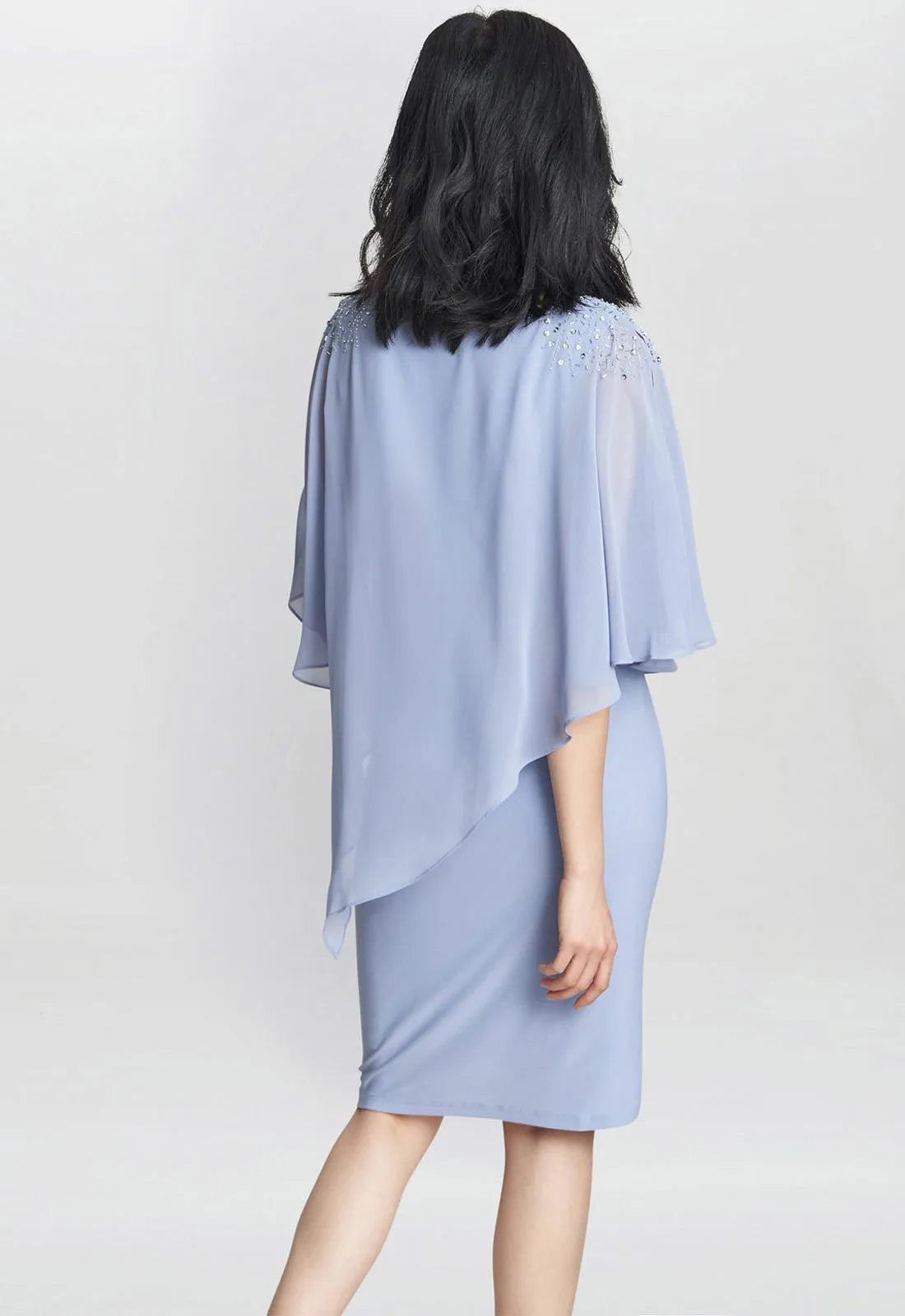 Gina Bacconi Blue Zenna Chiffon Cape Dress