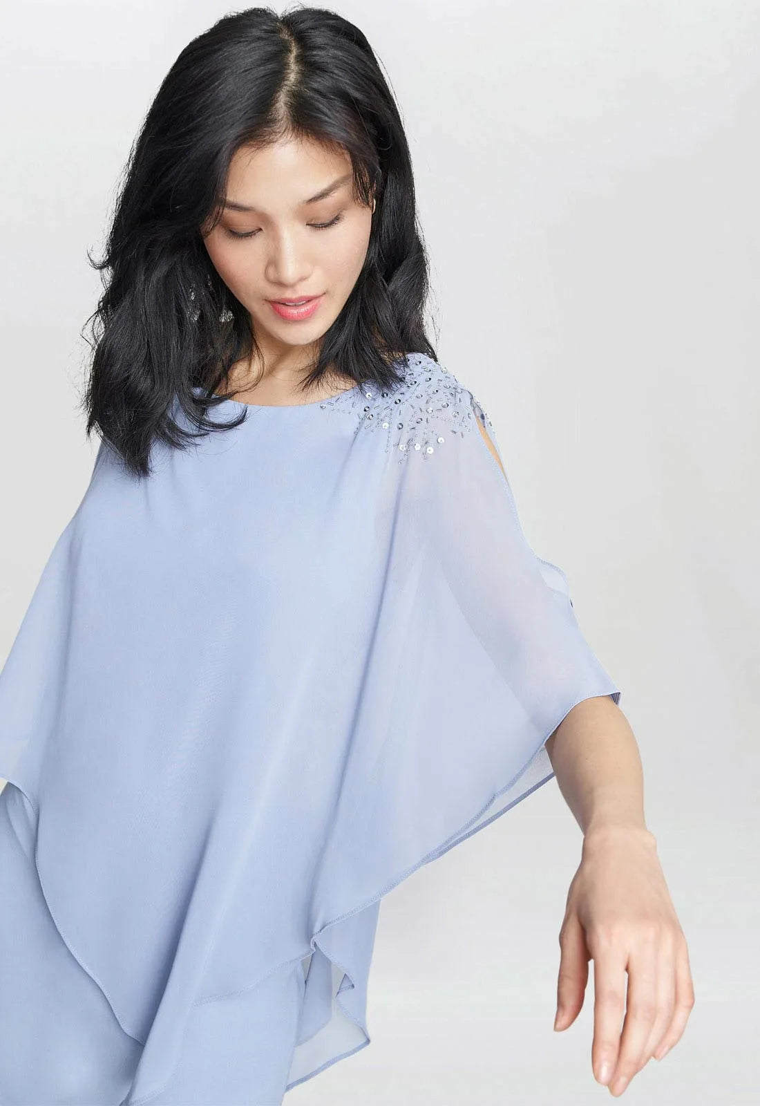 Gina Bacconi Blue Zenna Chiffon Cape Dress