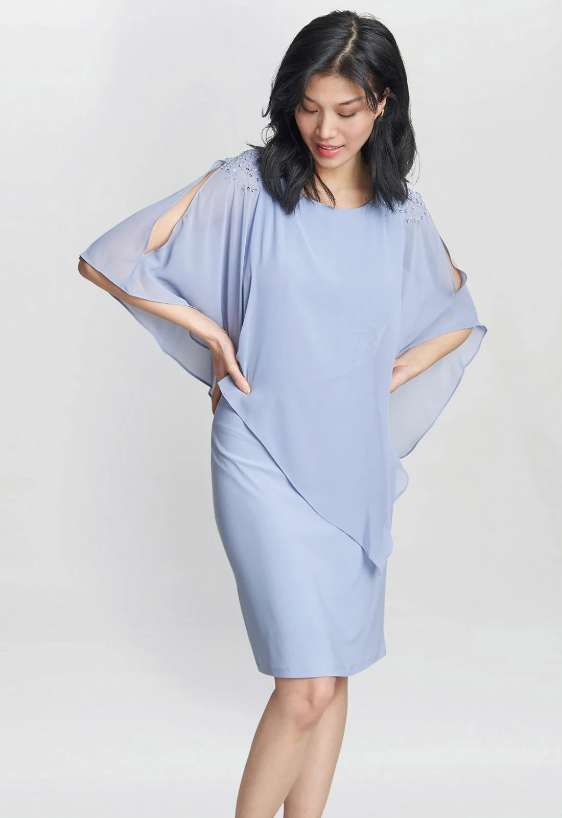 Gina Bacconi Blue Zenna Chiffon Cape Dress