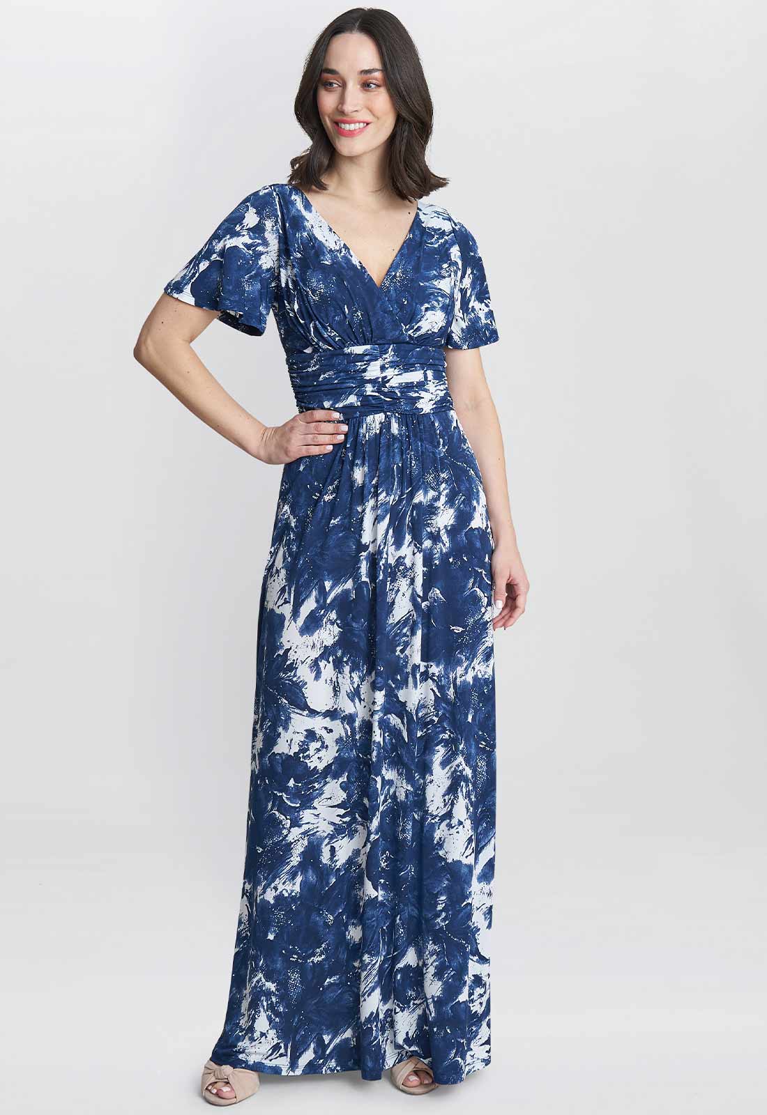 Gina Bacconi Navy and White Emily Jersey Maxi Dress