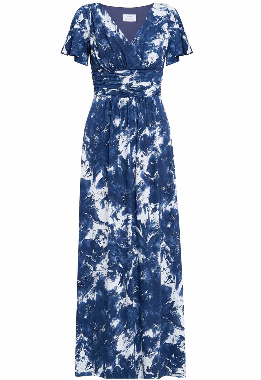 Gina Bacconi Navy and White Emily Jersey Maxi Dress