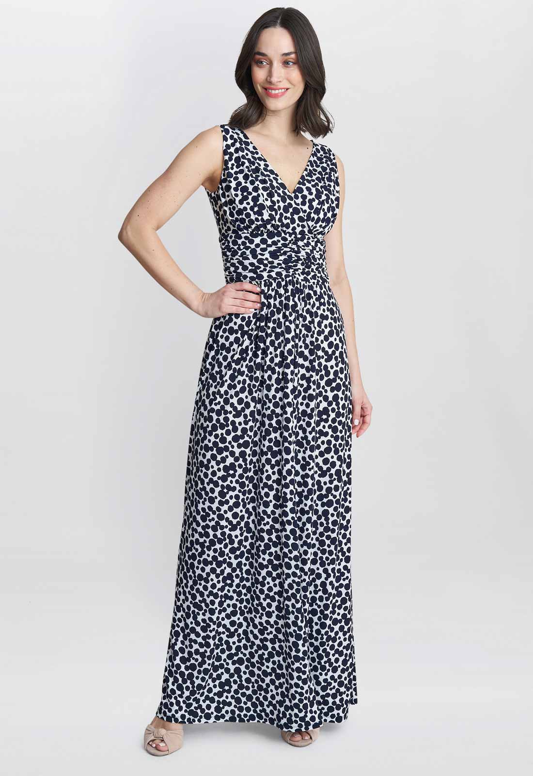 Gina Bacconi Navy and White Hazel Jersey Maxi Dress