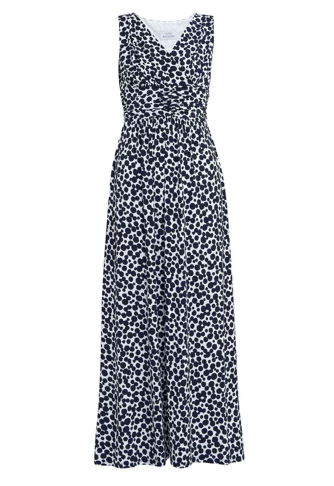 Gina Bacconi Navy and White Hazel Jersey Maxi Dress