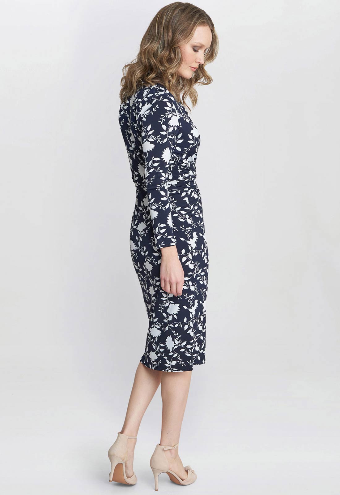 Gina Bacconi Navy and White Linda Jersey Wrap Dress