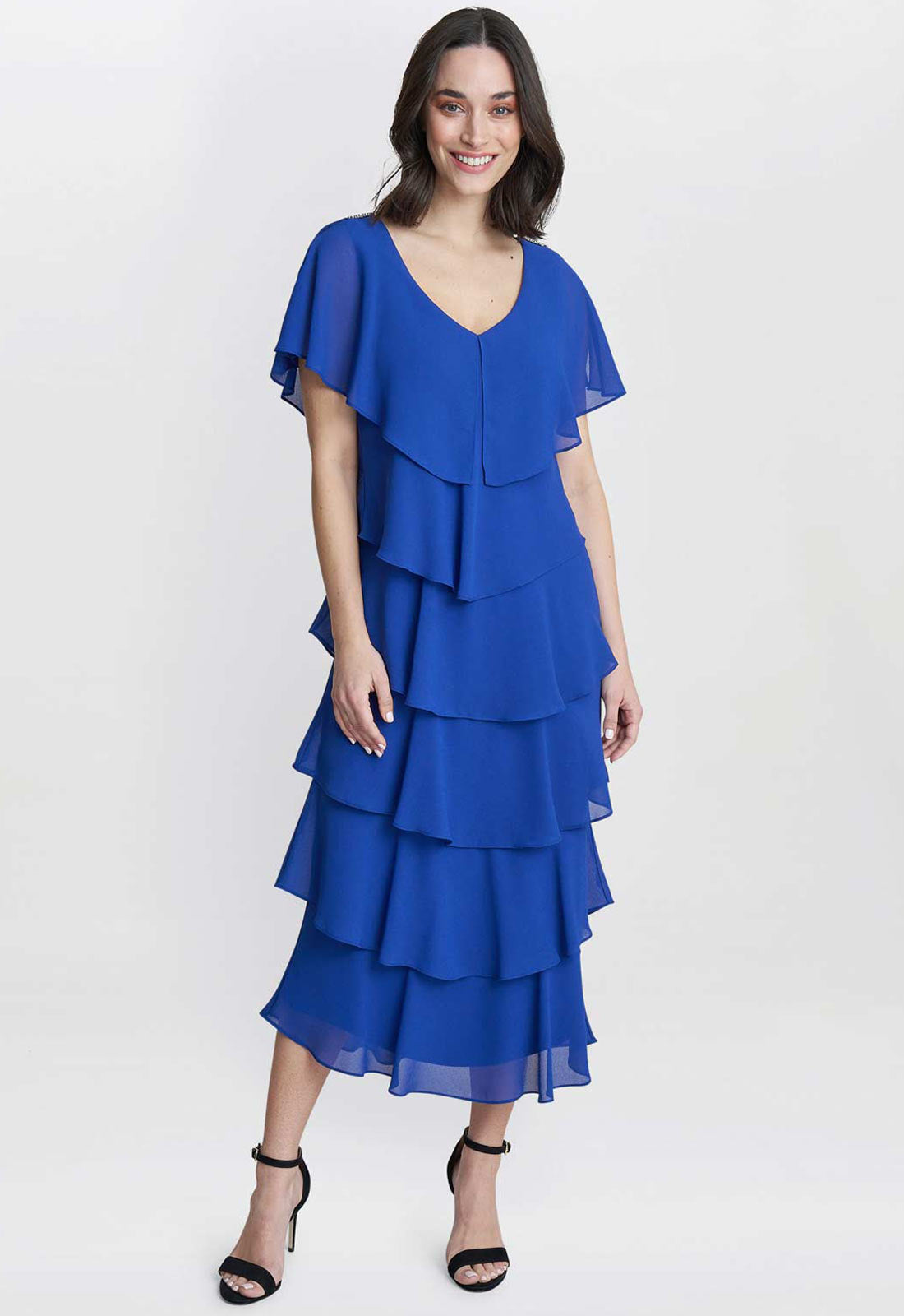 Gina Bacconi Cobalt Rebecca Midi Tiered Dress