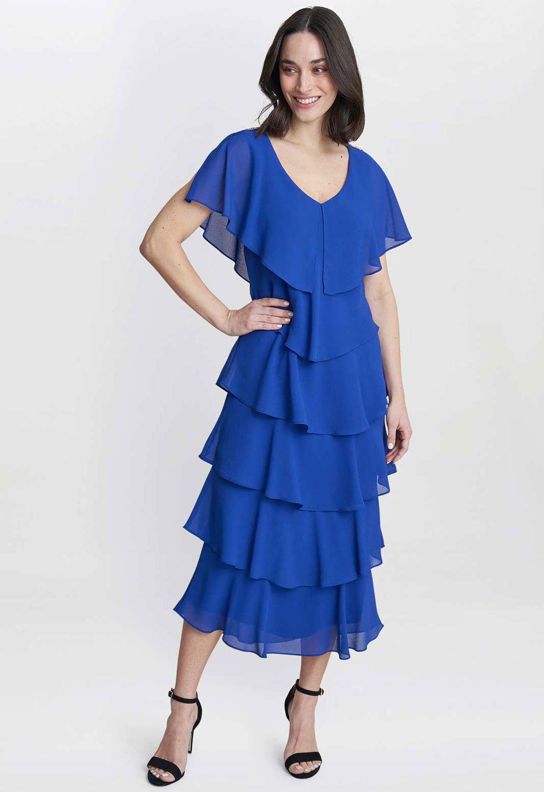 Gina Bacconi Cobalt Rebecca Midi Tiered Dress