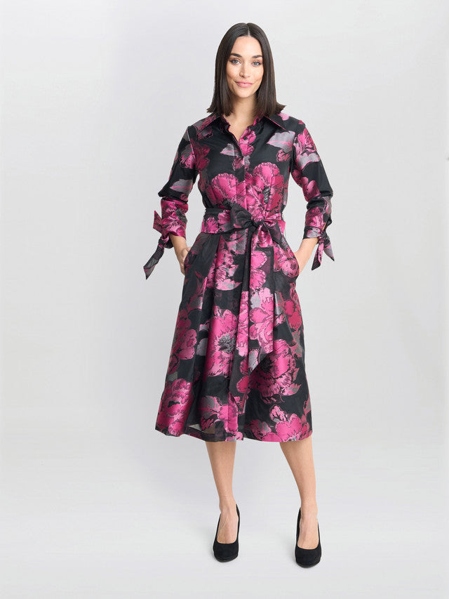 Gina Bacconi Pink Lauren Jacquard Shirt Dress