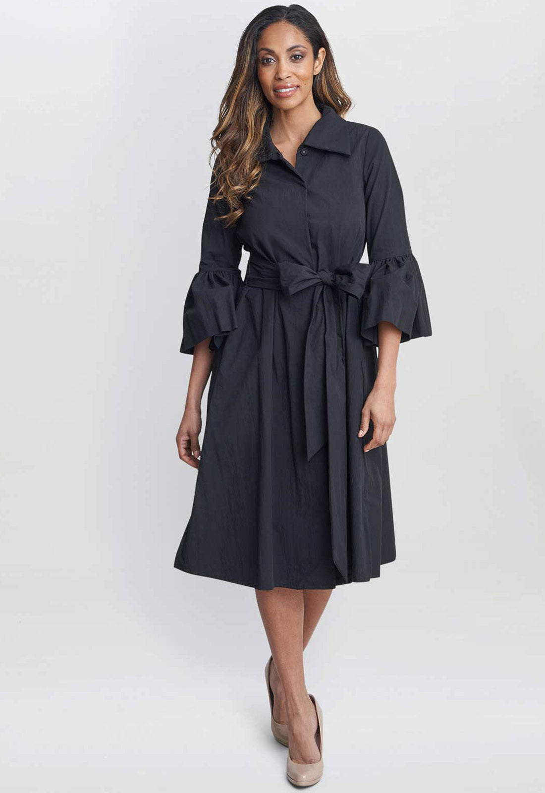 Gina Bacconi Black Melinda Taffeta Shirt Dress