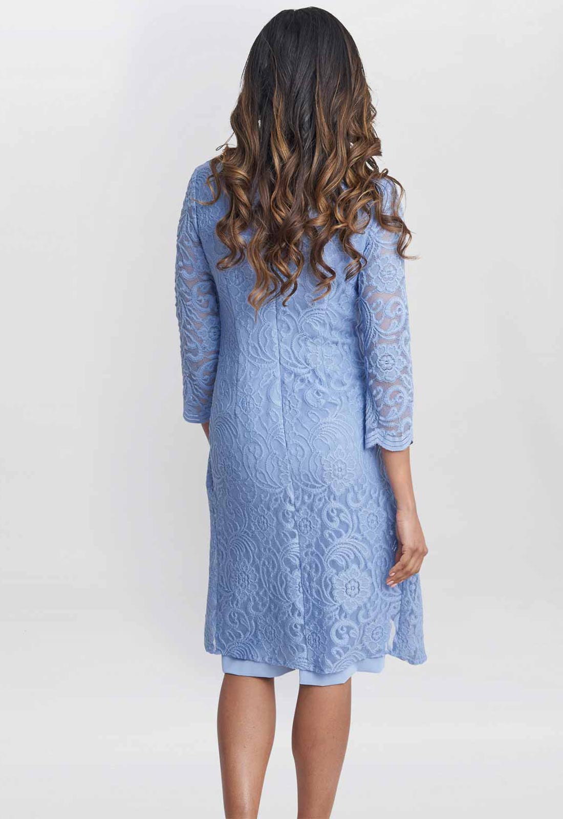 Gina Bacconi Nordic Blue Clarabelle Mock Lace Jacket And Crepe Dress