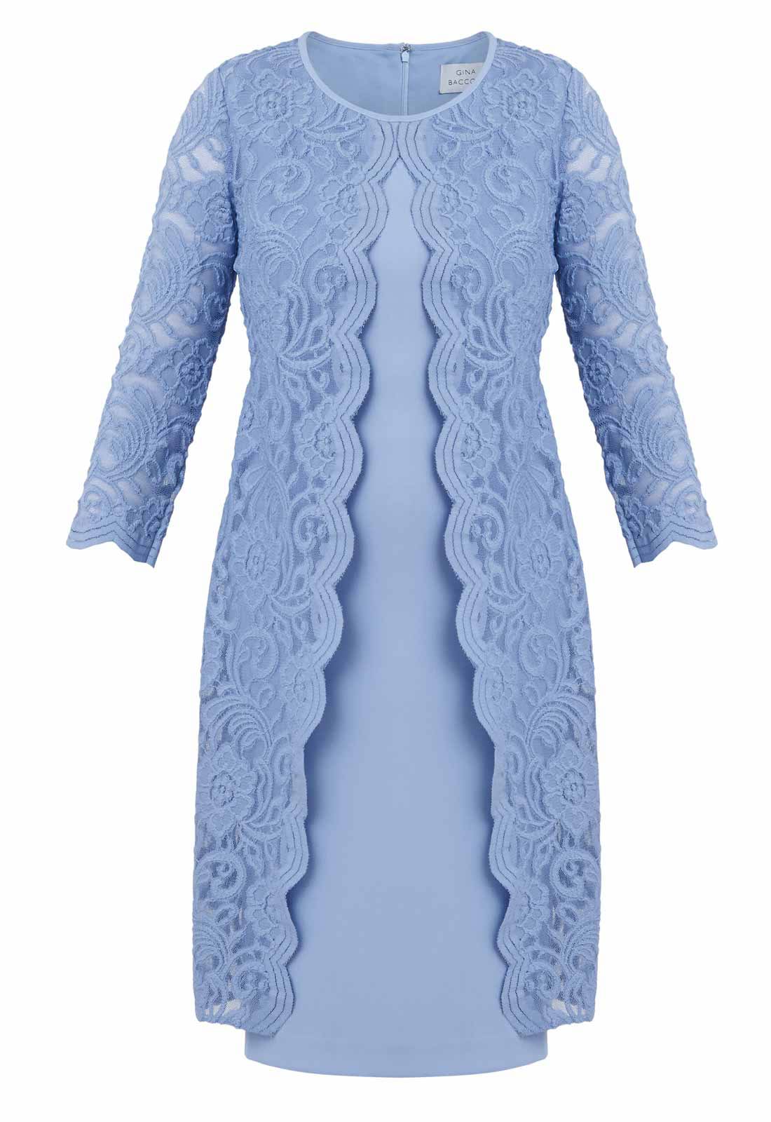 Gina Bacconi Nordic Blue Clarabelle Mock Lace Jacket And Crepe Dress