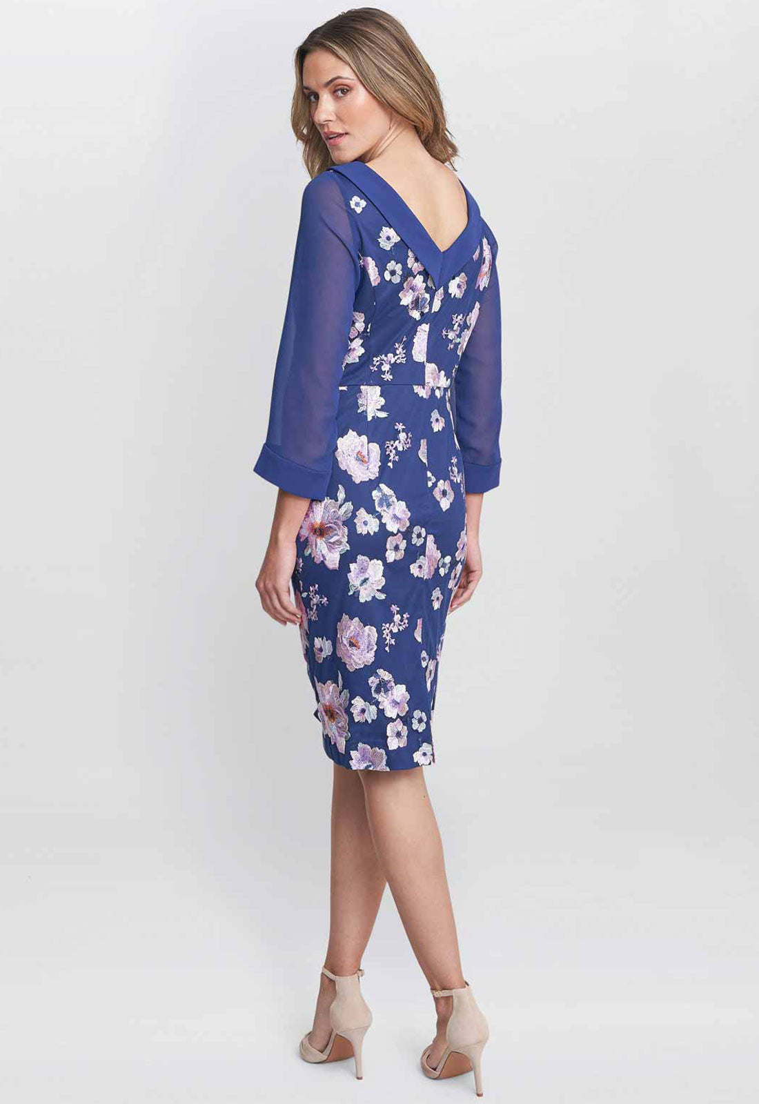 Gina Bacconi Navy Daisy Crepe Dress 