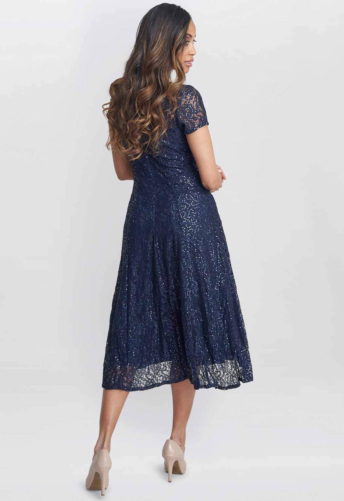 Gina Bacconi Navy Genny Cap Sleeve Dress