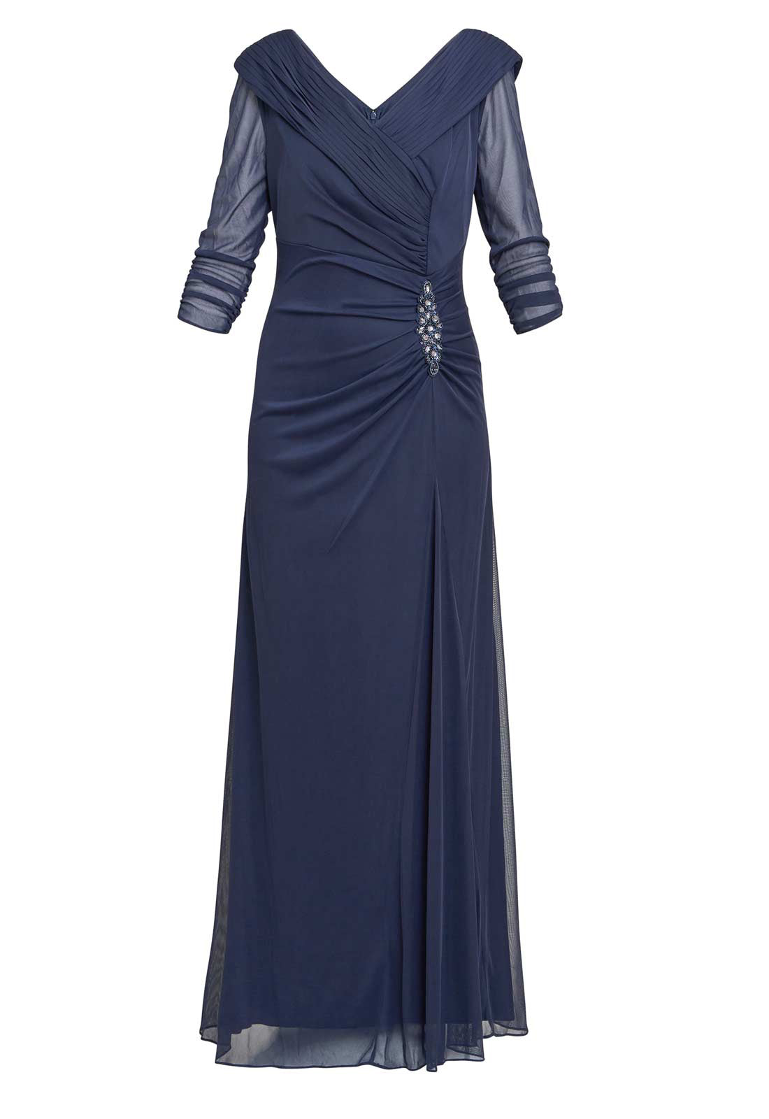 Gina Bacconi Navy Georgina Maxi Portrait Collar Dress With Beaded Trim