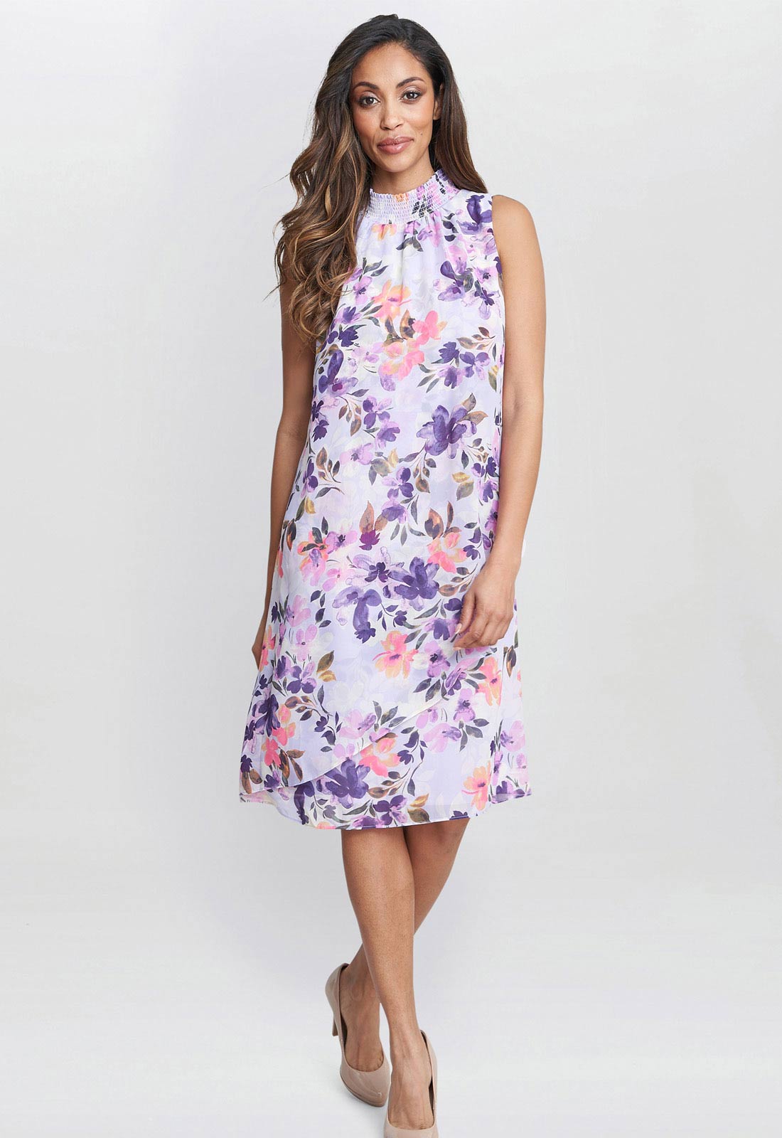 Gina Bacconi Purple Infusion Ginnie Printed Sleeveless Dress