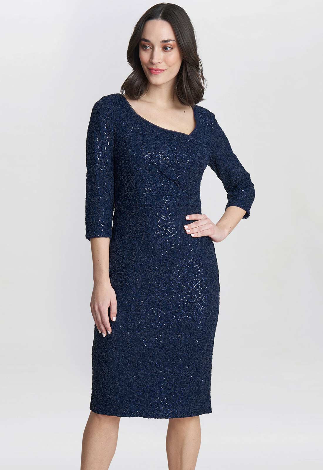 Gina Bacconi Navy Cassandra Sequin Lace Dress