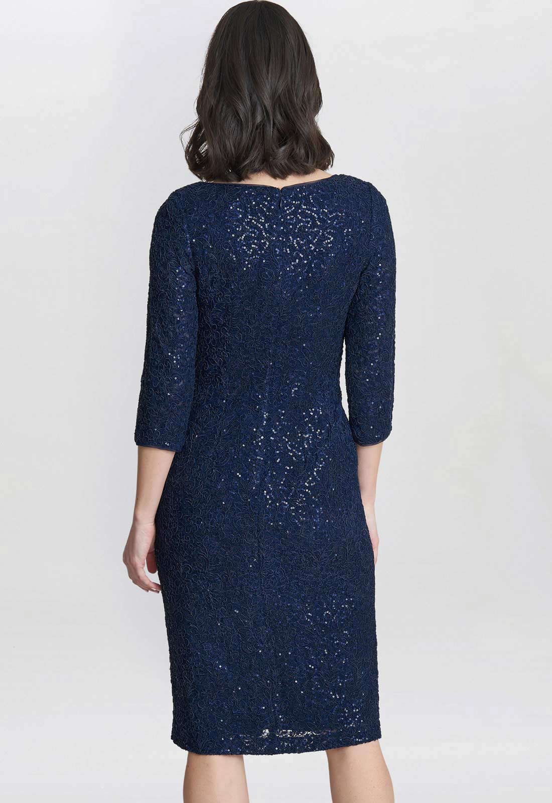 Gina Bacconi Navy Cassandra Sequin Lace Dress