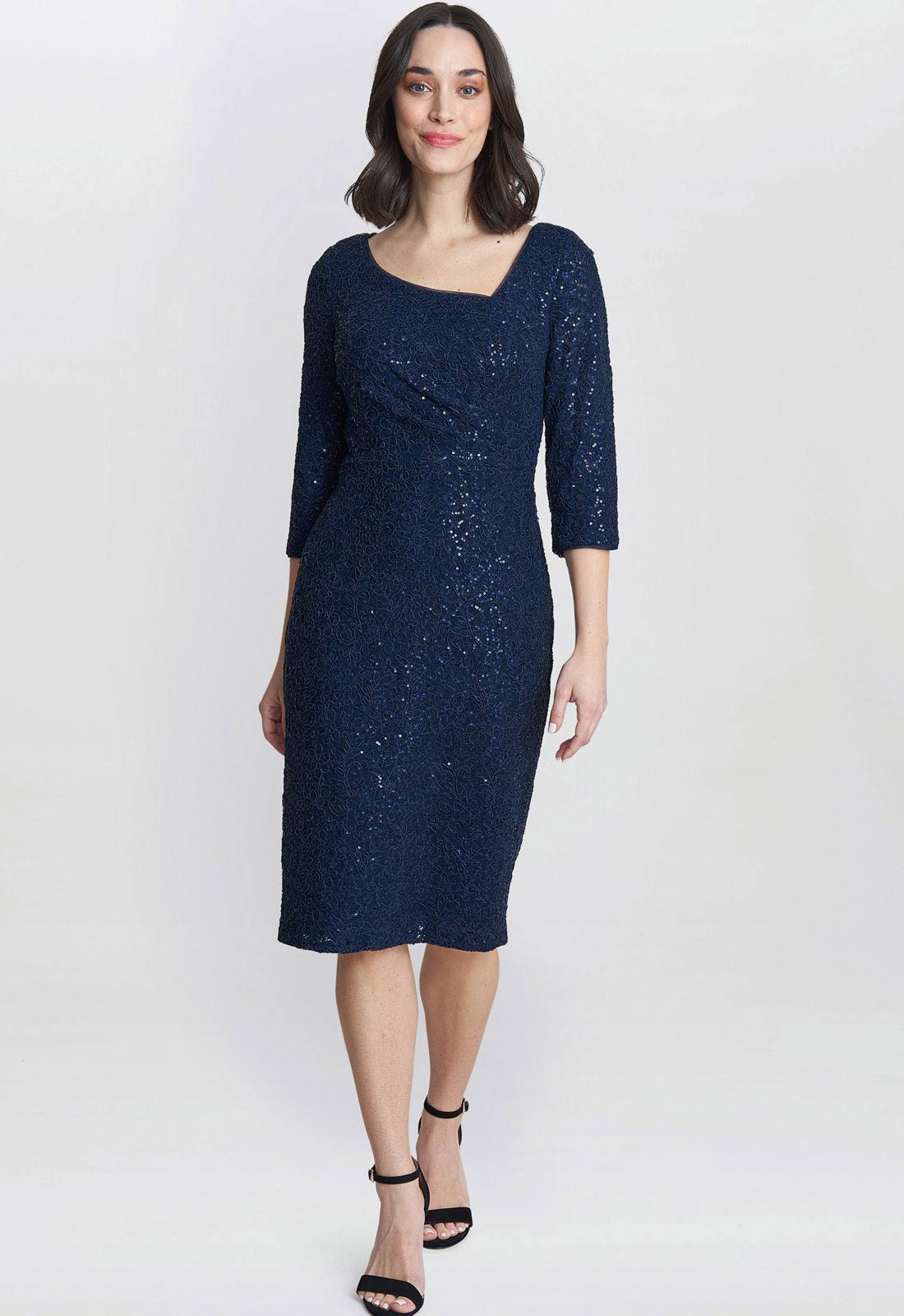 Gina Bacconi Navy Cassandra Sequin Lace Dress