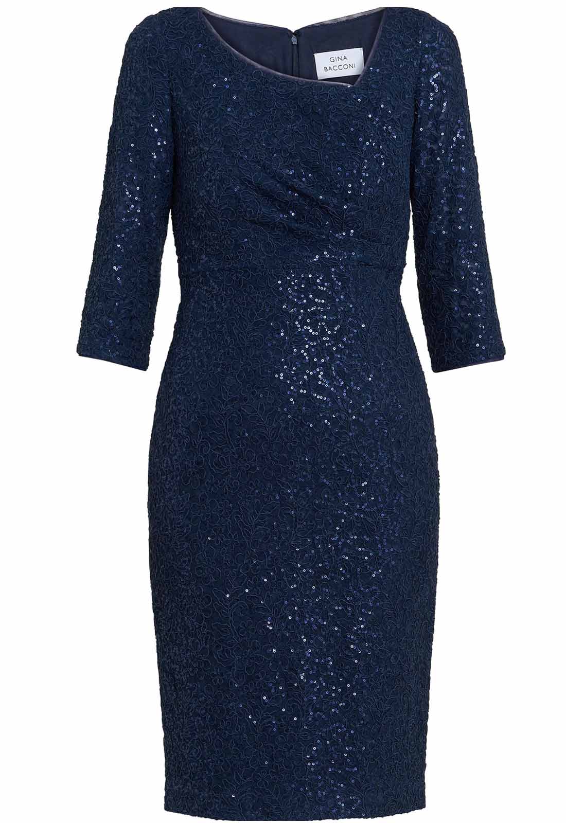 Gina Bacconi Navy Cassandra Sequin Lace Dress