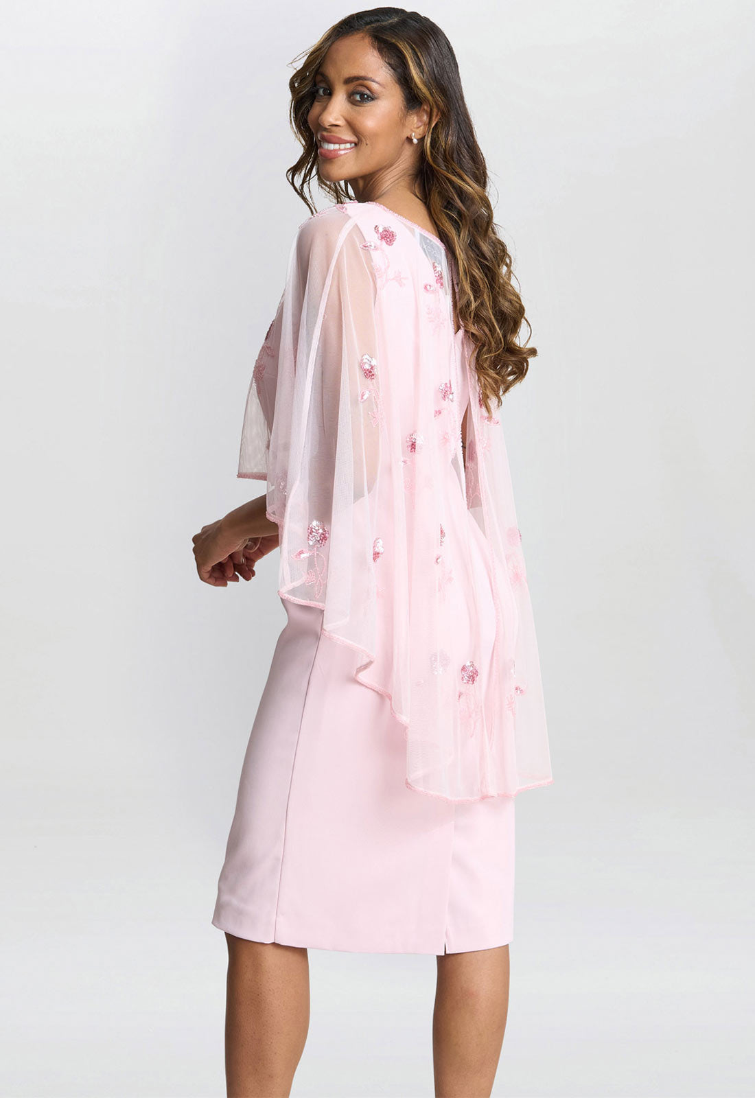 Gina Bacconi Pink Vera Beaded Cape Dress