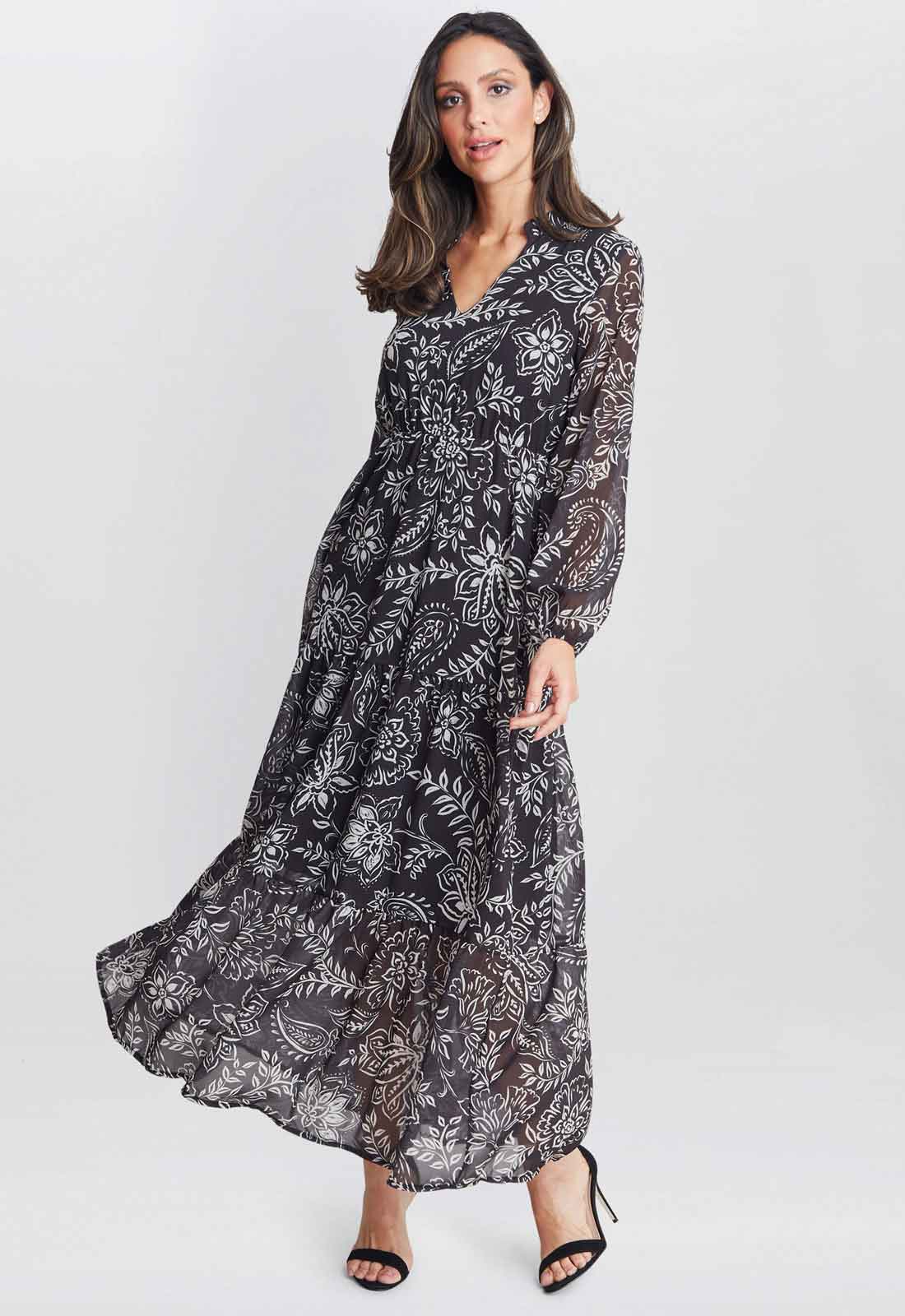 Gina Bacconi Iona Print Stand Collar Dress