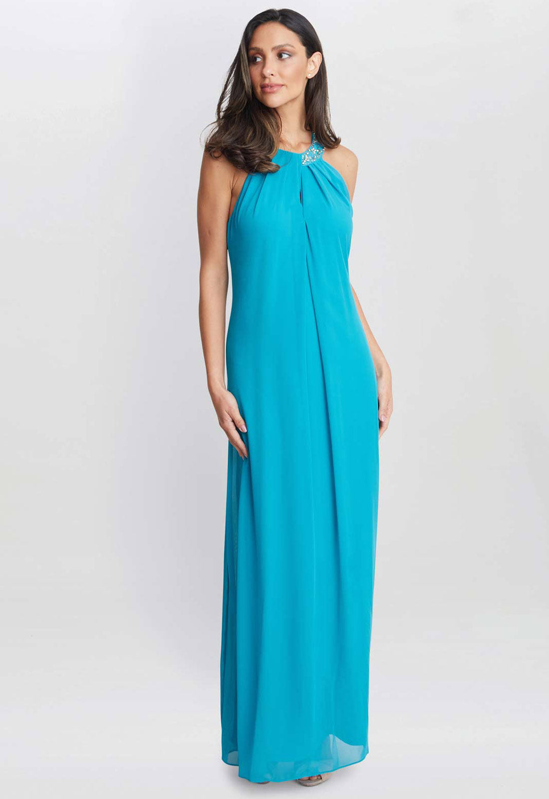 Gina Bacconi Aqua Pamela Halterneck Maxi Dress