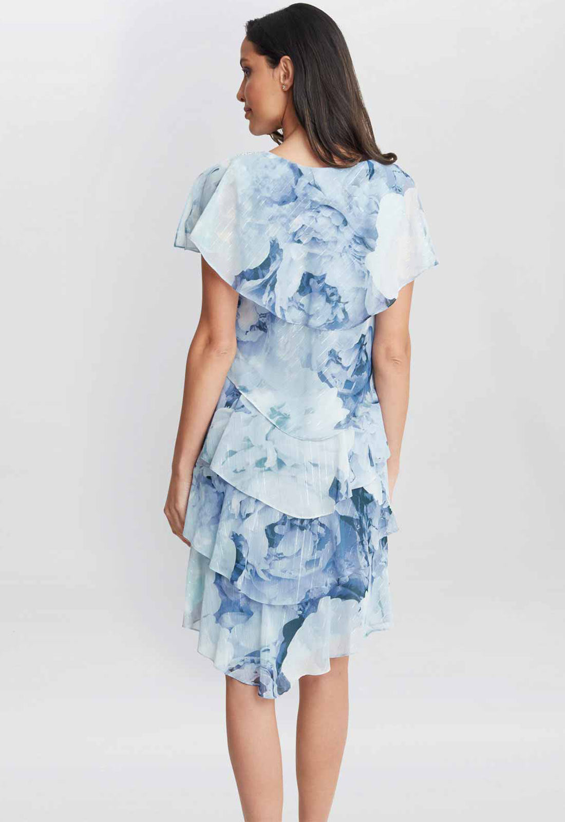 Gina Bacconi Blue Rosanna Printed Tiered Dress 