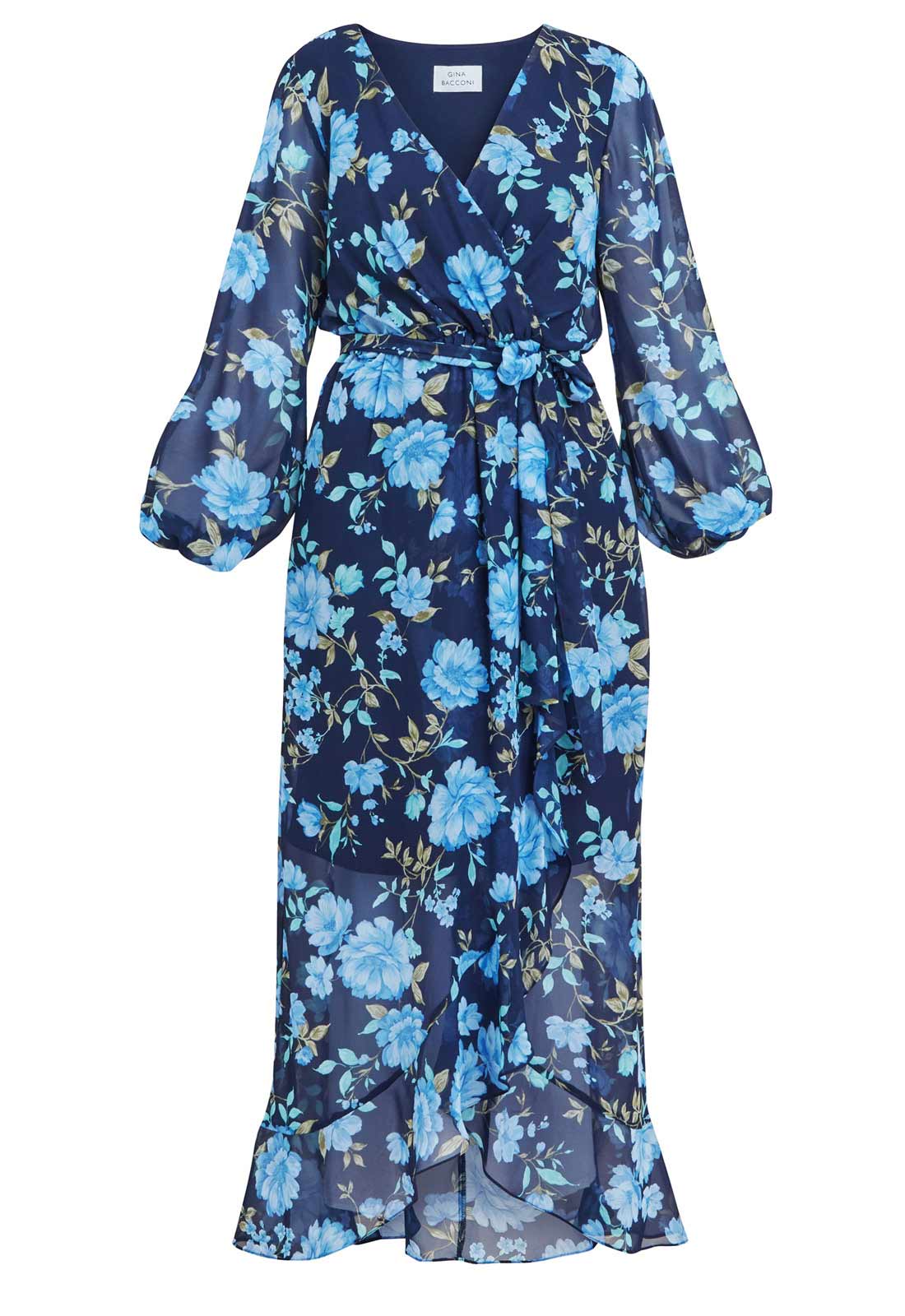 Gina Bacconi Navy Norma Printed Maxi 